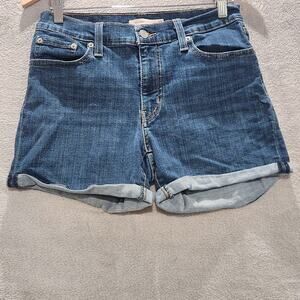 Levi's Womens Blue Denim Cuffed Mid Length Shorts Size 29 Festival Summer Spring
